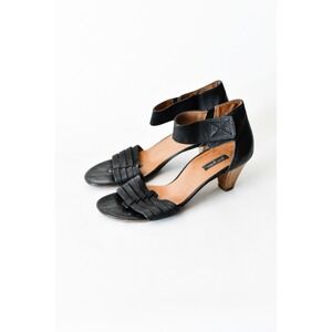 Paul Green Black Leather Ankle Strap Sandals Kitten Heel Women Size 6.5